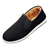 DAZISEN Herren Winter Kampfsportschuhe - Warme Kung Fu Tai Chi Schuhe Slippers Schuhe, Schwarz Sohle, CN46(Fußlänge:280mm)