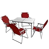 Wohaga 5tlg. Campingmöbel Set Campingtisch 'Bergen', Aluminium, 90x60cm + 4X Campingstuhl, Rot/Strandmöbel Campinggarnitur Gartenmöbel