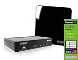SCHWAIGER -579- DVB-T2 Receiver + Antenne | digitaler HD-Receiver (freenet Zertifiziert) mit aktiver Zimmerantenne (integrierter Verstärker 25-45dB) | Receiver mit Irdeto Entschlüsselungssystem