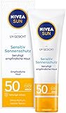 NIVEA SUN UV Gesicht Sensitiv Sonnencreme im 1er Pack (1 x 50 ml), Gesichtscreme mit LSF 50+ für sensible Haut, Sonnenschutz beruhigt Hautirritationen