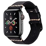MroTech Lederarmband Ersatz für iWatch Armband 44mm 42mm Uhrenarmband kompatibel für iWatch Series 6/SE und Serie 5 4 3 2 1 echtes Leder Ersatzarmband mit Schwarz Schnalle 42/44 mm-antike Schwarz