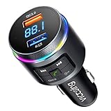 VicTsing Bluetooth Adapter Auto, Automatische Frequenzsuche FM Transmitter Auto Bluetooth V5.0 & QC3.0 mit Doppelmikrofone für Freisprechanrufe, Buntes LED Backlit, Siri Google Assistant