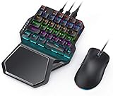 Jelly Comb Mechanische Gaming Tastatur Maus Set, RGB beleuchtete Einhand-Minitastatur und Mausadapter mit Kabel für PS4, PS3, Xbox One, Nintendo Switch und Windows PC-Spiel, Schwarz