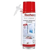 fischer Schnell-Montageschaum PU S 500, Bauschaum für Verfüllung, Dämmung & Isolierung, PU-Schaum inkl. Adapter für sofortigen Einsatz, 500 ml
