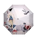 DORRISO Niedlich Taschenschirme Frauen Regenschirm Damen Sonnencreme Regenschirm Leicht Kompakt Stabiler Dauerhafte Reisen Taschenschirm Weiß