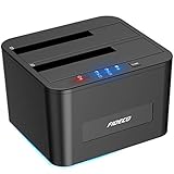 FIDECO Festplatten Dockingstation, USB3.0 SATA HDD Dockingstation für 2,5 und 3,5 Zoll SATA HDD/SSD, Dualschacht, Unterstützt Offline-Klonen und 2X 16TB Laufwerke