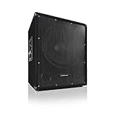 auna Sub 15A - Aktiver PA Subwoofer, 600 Watt Ausgangsleistung, 15' (38 cm), 8 Ohm, Bi-Amping Technologie, Echo-Effekt, MDF-Gehäuse mit Teppichbezug, integrierter Flansch-Anschluss, schwarz