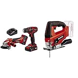 Einhell Maschinen-Set TC-TK 18 Li Kit Power X-Change (Bohrschrauber TC-CD 18/35 Li + Winkelschleifer TC-AG 18/115 Li, inkl. 1,5 Ah und 3,0 Ah Akku) + Einhell Akku-Stichsäge TC-JS 18 Li-Solo