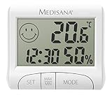 Medisana HG 100, digitales Hygrometer für innen, Thermometer mit Luftfeuchtigkeit, Raumtemperatur, Uhrzeit, Anzeige der Luftbefeuchtung in Innenräumen
