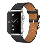 MroTech kompatibel mit Lederarmband 44mm 42mm Leder Schwarz Echtleder Ersatzarmband Uhrenarmband für Smartwatch Serie 4/3 / 2/1 42mm 44mm Watch Band (42 mm / 44 mm,Single Loop-Schwarz)