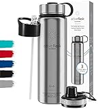Trinkflasche Edelstahl ACTIVE FLASK + Strohhalm (3 Deckel) BPA-frei, Auslaufsicher, Kohlensäure geeignet - Wasserflasche Fahrrad Thermosflasche Isoliert Isolierflasche Sport Wasser Flasche Kinder Tee