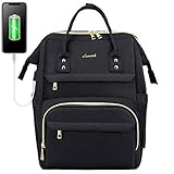 LOVEVOOK Rucksack Damen mit Laptopfach 14 Zoll, wasserdichte Schulrucksack Fuer 13 Zoll Laptop, Business Rucksäcke Uni mit USB Ladeanschluss, für Student Lehrer, Schwarz