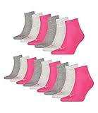 15 Paar Puma Unisex Quarter Socken Sneaker Gr. 35 - 49 für Damen Herren Füßlinge, Farbe:656 - middle grey mélange/pink, Socken & Strümpfe:39-42