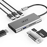 Acer 7-in-1 Mini Dock (USB Type-C zu 3x USB 3.0, 1x HDMI, 1x SD + 1x TF Card Reader, 1x USB Type-C PD) silber