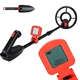 Hengda Leichter Metalldetektor für Kinder, Profi-Detektor mit Wasserdichter Suchspule & LCD Display Metallsuchgerät Akustisches und Visuelles Signal Geschenk für Kinder und Anfänger [mit Schaufel] Rot