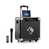 auna Moving 80 - PA-Anlage, Karaoke-Anlage, 100 W max, XMR-Bass-Technology, VHF-Mikro, USB, SD-Slot, Bluetooth, AUX, mobil, integrierter Akku, schwarz