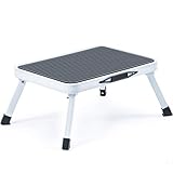 kingrack Tritthocker, Trittstuhl, zusammenklappbar, einstufige Leiter mit Rutschfester Gummimatte, Leichter Stahl, für bis zu 150 kg