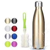 king do way Thermobecher Doppelwandige Edelstahl Trinkflasche,Thermoskanne Sportflasche Isolierflasche Haelt Getraenke 9 Stunden Kalt & 12 Heiß 500 ml Mit Tassenbürste (Goldene Bronze)