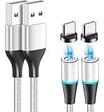 Magnetisches USB C Kabel, RAVIAD [2Stück, 2m] Nylon Magnet Ladekabel USB Typ C Schnellladekabel für Samsung Galaxy S10/S9/S8+/A40/A50/M20, Huawei P30/P20/Mate 20, Xiaomi, Honor, Google, LG