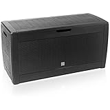 Truhe Rato klappbarer Deckel Stecksystem Haltegriffe Rollen Rattanoptik anthrazit Gartenbox Auflagenbox Kissenbox