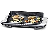 ROMMELSBACHER Design Tischgrill BBQ 2012/E - Made in Germany, 2 getrennt steuerbare Grillbereiche, 10 Temperaturstufen, 3-Lagen Anihaftbeschichtung, Fettablauf, 2000 Watt, Edelstahl/schwarz
