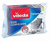 Vileda Spugna Clean & Shine INOX 3in1 Geschirrspülschwamm, Grigio, Rosa, 150 x 95 x 46