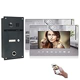 4 Draht Video Fingerprint Türsprechanlage Gegensprechanlage Fischaugenkamera 170 Grad, Außenstation in Anthrazit, HD Auflösung, 2x7'' Monitor Spiegel mit WLAN Schnittstelle