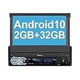 Vanku Android 10 Autoradio 1 Din Radio mit Navi 2GB+32GB Ausfahrbares Touchscreen Unterstützt Qualcomm Bluetooth 5.0 DAB+ Android Auto WiFi 4G 7 Zoll