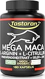 Tostoron MEGA MACA extra stark + hochdosiert - 180 Kapseln Maca Extrakt 50:1 + L-Arginin, L-Citrullin, PinienrindenExtrakt, Selen, Zink, 1 Dose(1x145,2g) hol dir den TOSTORON HAMMER direkt nach Hause!