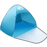 BFULL Strandmuschel, Extra Light Automatisches Strandzelt mit Reißverschlusstür und UV-Schutz, Familien Portable Beach Zelt in Blau, Outdoor Tragbar Wurfzelt
