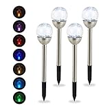 Relaxdays Gartenleuchte Glaskugel im 4er Set, wasserdichte LED Solarleuchten in Bruchglas Optik, Farbwechsel, silber