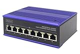 DIGITUS PoE Netzwerk-Switch - 8-Port Fast Ethernet - DIN-Rail Montage - Klemmleiste - Lüfterlos - Schwarz/Blau