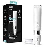 Braun Body Mini-Trimmer BS1000, Elektrischer Körperhaartrimmer für Damen/Herren, präzise Haarentfernung für Bikinizone, Achseln, Brust, für unterwegs, schnell & einfach, Wet&Dry, Trimmeraufsatz, weiß