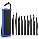 Pinzetten Set, ESD Pinzette, Pinzetten Set Modellbau, Anti Statik Pinzette, Pinzette Klein Set für Gerade Gebogen Reparatur Werkzeug für Elektronik, Schmuckherstellung, Industrie(schwarz)