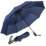 Newdora Regenschirm Taschenschirm Windproof sturmfest Auf-Zu Automatik 210T Nylon Umbrella wasserabweisend klein leicht kompakt 10 Ribs Reise Golfschirm mit Trockenbeutel(Dunkelblau)