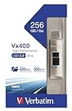 Verbatim VX400 USB 3.0-Stick - 256 GB - High Performance, ultraschnelle Übertragungsgeschwindigkeiten mit interner SSD, versenkbarer USB-Anschluss, silber, 47691