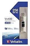 Verbatim VX400 USB 3.0-Stick - 256 GB - High Performance, ultraschnelle Übertragungsgeschwindigkeiten mit interner SSD, versenkbarer USB-Anschluss, silber, 47691