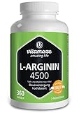 L-Arginin Kapseln hochdosiert 4500 mg je Tagesdosis, 360 Kapseln für 3 Monate, Natürliche Nahrungsergänzung ohne unnötige Zusatzstoffe, Made in Germany