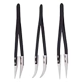 WANDIC Pinzetten Set, 3 pcs Keramik pinzette, Anti Statik Pinzette für Gerade Gebogen Reparatur Werkzeug für Elektronik, Schmuckherstellung, Industrie