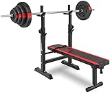 Hop-Sport klappbare Hantelbank Kraftstation 1080 mit Langhantel Set Stange Gewichte 39/69/99 kg zur Wahl (69kg Gewicht + Langhantel)