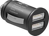Goobay 44177 2-Port Auto / KFZ Ladegerät, Mini Zigarettenanzünder Dual USB Ladegerät, geeignet für Pkw & Lkw (12V / 24V), mit LED-Licht, schwarz