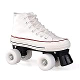 Pinkskattings@ Canvas Schlittschuhe Rollschuhe Für Damen Mädchen Roller Quad Skates Komfortables Und Atmungsaktives Mit Zweireihigem Rad Obermaterial Leinwand Rollschuhe,Weiß,38