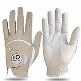 FINGER TEN Golfhandschuh Herren Linke Hand Rechte Leder Cabretta Mit Ball Marker 2 Stück（Not Paar） Allwetter Griff Golf Handschuh Links Rechts Weicher Komfort Passform (Hellbraun L Left)