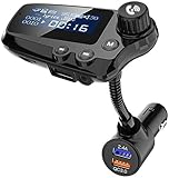 FM Transmitter Wodgreat Auto Bluetooth 5.0 Adapter mit 1,74 Zoll Großbildschirm mit 2 USB Anschlüssen 3.0 Quick Charger für iOS und Android Geräte Unterstützt 32GB U Disk/TF Karte/AUX Ausgang