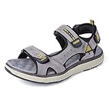 gracosy Herren Sport Sandalen, Leder Outdoorsandalen Strand Sommerschuhe Klettverschluss Trekking Wanderschuhe Offene Spitze Schuhe rutschfeste Freizeitschuhe - Schwarz Braun Grau, MEHRWEG