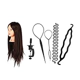 Friseur Trainingsköpfe Übungsköpfe mit langen haaren für Salon Frisör Ausbildung mit Tischhalter + Mädchen Damen Haar Brötchen Styling Braid Werkzeug Set