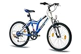 KCP 20 Zoll Mountainbike Kinderfahrrad - JETT SF Weiss blau - Hardtail Kinder Fahrrad für Jungen und Mädchen mit 6 Gang Shimano Schaltung - für Kinder zwischen 6-9 Jahre und 1,20-1,40m Körpergröße