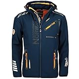 Geographical Norway Royal Men Softshell Jacke Herren Wasserdicht Jacke mit Kapuze Outdoor Windjacke Taktische Jacke Winter ideal für Aktivitäten im Freien (Marine / Orange, L)