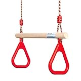PELLOR Multifunktions Kinderholz Trapeze Schaukel mit Kunststoff Turnringe zum Aufhängen belastbar bis 160KG