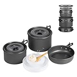 Terra Hiker Camping Geschirr Set, Outdoor Kochgeschirr Töpfen, Leicht Aluminium Edelstahl Campinggeschirr, Faltbare Campingtöpfe für Outdoor Wandern Picknick (Groß für 3-4 Personen)